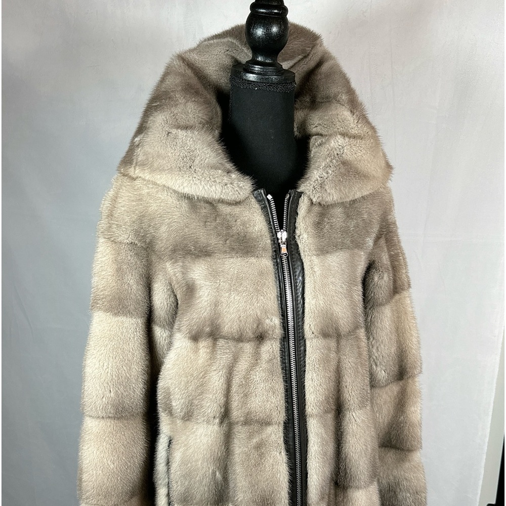 Beige Mink Fur Coat, High Quality Knee Length Fur Coat, Designer ‘Kopenhagan’